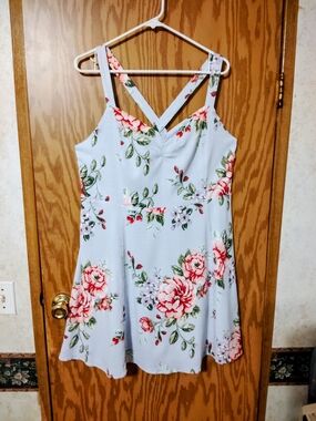 Forever 21 Light Blue Floral Sundress with Cross-Back Straps